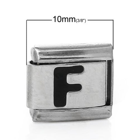 Italian Charm Bracelet Link Square Silver Tone Alphabet Letter (F) - Sexy Sparkles Fashion Jewelry - 2