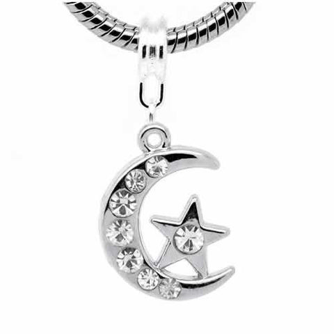 Moon and Star Charm Dangle Bead Spacer for Snake Chain Charm Bracelet - Sexy Sparkles Fashion Jewelry - 2