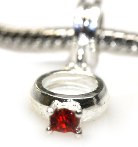 Red  Rhinestone Engagement Ring Dangle Charm European Bead Compatible for Most European Snake Chain Bracelet
