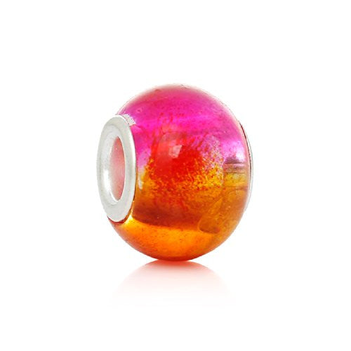Five (5) Pink & Orange Glass European Murano Lampwork Beads Compatible with European Snake Chain Bracelet
