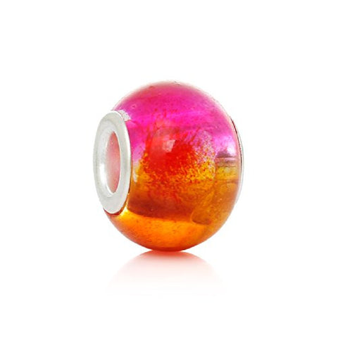 Five (5) Pink & Orange Glass European Murano Lampwork Beads Compatible with European Snake Chain Bracelet - Sexy Sparkles Fashion Jewelry - 1