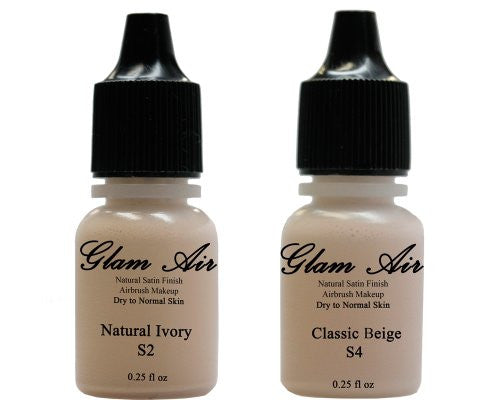 Airbrush Makeup Foundation Satin S2 Natural Ivory and S4 Classic Beige Water-based Makeup Lasting All Day 0.25 Oz Bottle By Glam Air - Sexy Sparkles Fashion Jewelry - 1