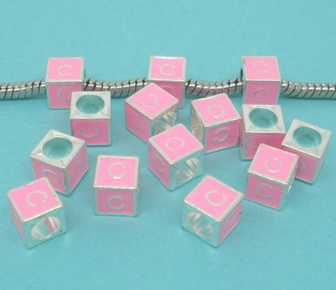 "C" Letter Square Charm Beads Pink Enamel European Bead Compatible for Most European Snake Chain Charm Bracelets - Sexy Sparkles Fashion Jewelry - 2