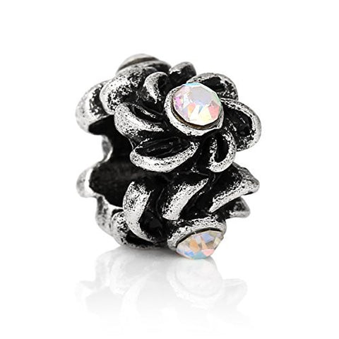 Mothers Day Flower Pattern w/ Clear AB  Crystals Charm Bead - Sexy Sparkles Fashion Jewelry - 1