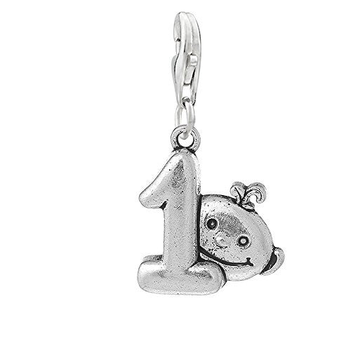 Babies 1st Birthday Clip on Pendant Charm for Bracelet or Necklace - Sexy Sparkles Fashion Jewelry