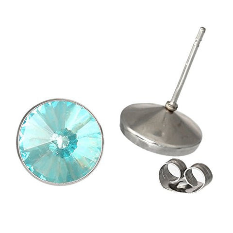 March Birthstone Stainless Steel Post Stud Earrings with  Rhinestone - Sexy Sparkles Fashion Jewelry - 2