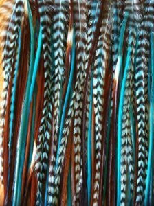 Feather Hair Extension 5 Feathers 6-10 Turquoise, Genuine Grizzly & Browns Extension for Hair Extension - Sexy Sparkles Fashion Jewelry