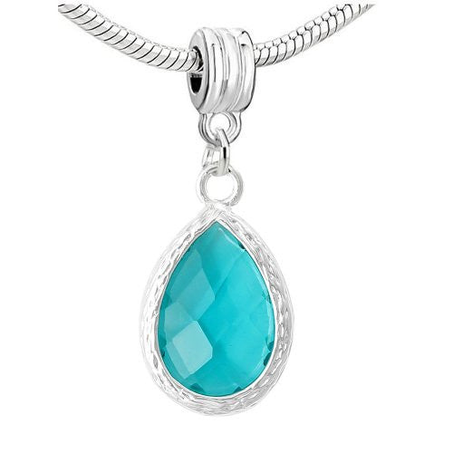 Tear Drop Rhinestone Birthstone European Bead Compatible for Most European Snake Chain Charm Bracelet (December)