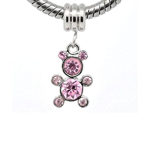 Pink  Rhinestone Teddy Bear Bead European Bead Compatible for Most European Snake Chain Charm Bracelet - Sexy Sparkles Fashion Jewelry - 1
