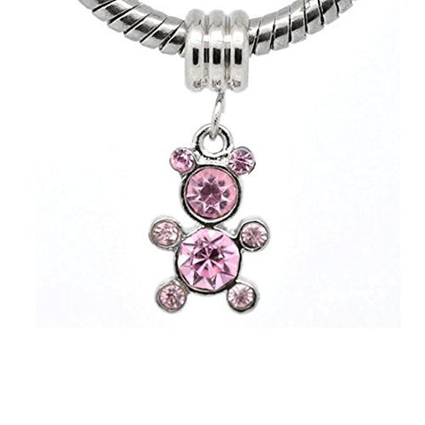 Pink  Rhinestone Teddy Bear Bead European Bead Compatible for Most European Snake Chain Charm Bracelet - Sexy Sparkles Fashion Jewelry - 1