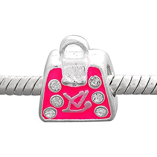 Handbag W/Pink Cz Charm Bead for Snake Chain Bracelet