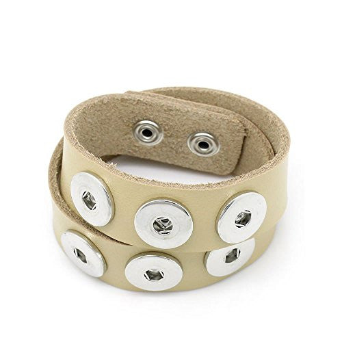 Real Leather Copper Buckle Bracelets Khaki Chunk Buttons Fit Interchangeable Snap Fasteners 47.5cmx2.4cm