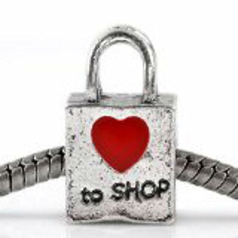 "Love to Shop" Bag Charm European Bead Compatible for Most European Snake Chain Bracelet - Sexy Sparkles Fashion Jewelry - 1