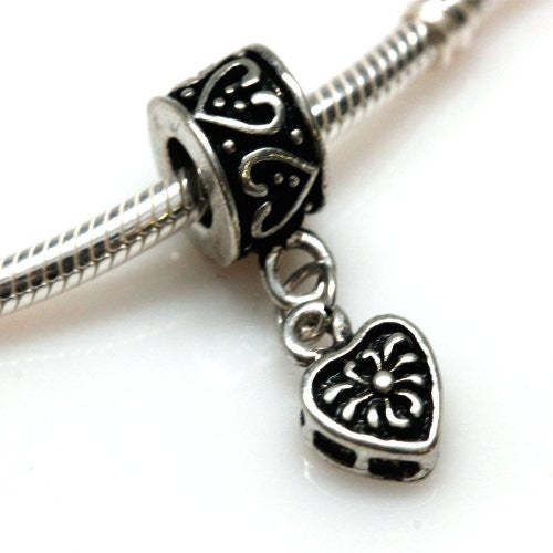 Heart Charm Bead  for European Snake Chain Charm Bracelet
