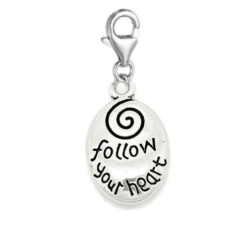 Clip on Follow Your Heart Charm Dangle Pendant for European Clip on Charm Jewelry with Lobster Clasp - Sexy Sparkles Fashion Jewelry - 2