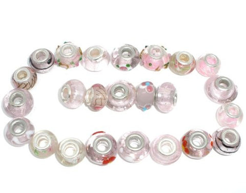 Pack of 10 Pink Mix Lampwork Murano Glass Beads For Snake Chain Charm Bracelet - Sexy Sparkles Fashion Jewelry - 2