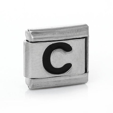 Italian Charm Bracelet Link Square Silver Tone Alphabet Letter (C) - Sexy Sparkles Fashion Jewelry - 1