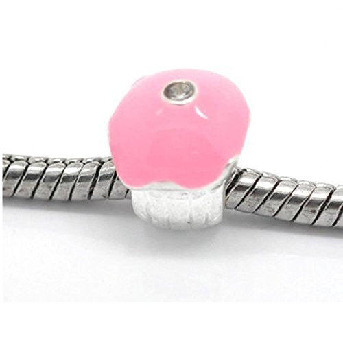Pink Enamel  Rhinestone Cake Charm Spacer European Bead Compatible for Most European Snake Chain Bracelet - Sexy Sparkles Fashion Jewelry