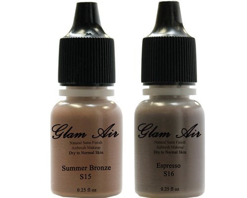 Glam Air Airbrush Water-based Foundation in Set of Two (2) Assorted Dark Satin Shades S15-S16 0.25oz