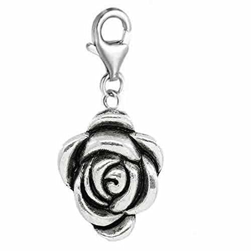 Clip on Rose Flower Charm Pendant for European Jewelry w/ Lobster Clasp - Sexy Sparkles Fashion Jewelry
