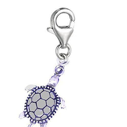 Clip-on Turtle Charm Pendant for European Clip on Charm Jewelry w/ Lobster Clasp