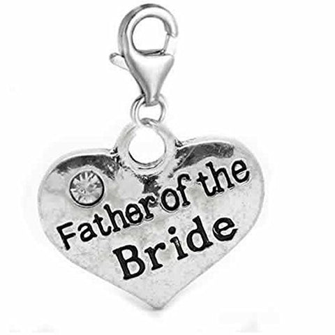 Clip on Wedding Father of the Bride Heart w/ Crystals Charm Dangle Pendant for European Clip on Charm Jewelry w/ Lobster Clasp - Sexy Sparkles Fashion Jewelry - 1