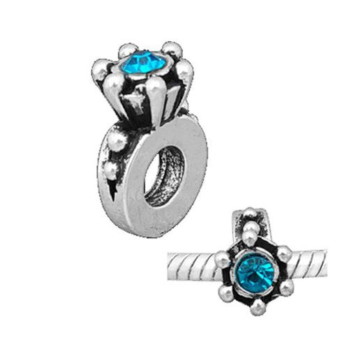Engagement Ring Charm W/aqua Marine  Crystal Charm European Bead Compatible for Most European Snake Chain Bracelet - Sexy Sparkles Fashion Jewelry