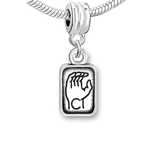 Sign Lauguage Charms Alphabet Letter European Bead Compatible for Most European Snake Chain Bracelet (C)