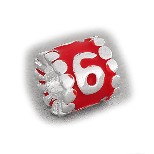 Your Lucky Numbers 6 Red Enamel Number Charm Beads Spacer For Snake Chain Bracelet