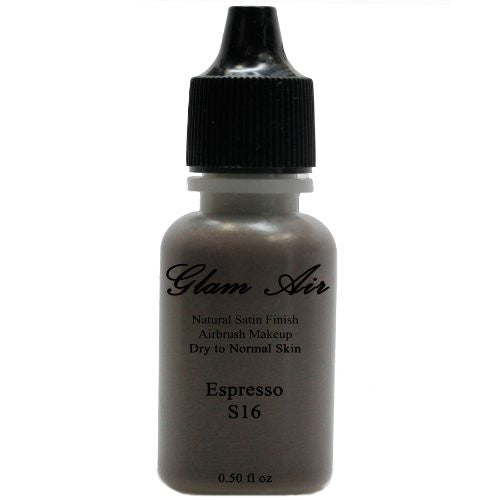 Large Bottle Airbrush Makeup Foundation Satin S16 Espresso Water-based Makeup Lasting All Day 0.50 Oz Bottle By Glam Air