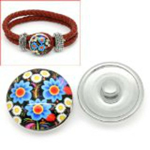 Multi Flower Pattern Glass Chunk Charm Button Fits Chunk Bracelet 18mm for Noosa Style Bracelet