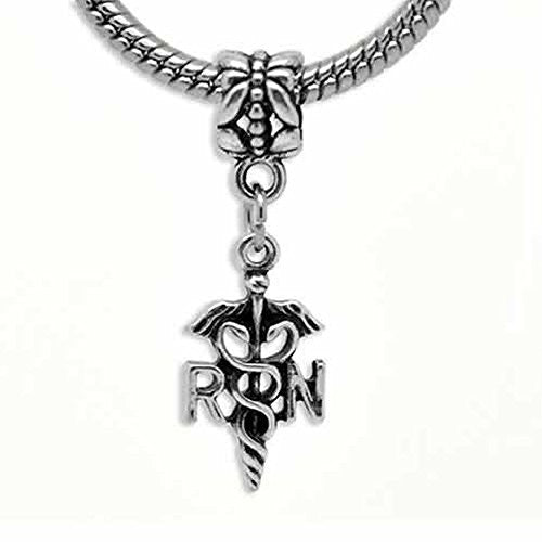Rn Registered Nurse Caduceus Spacer European Bead Compatible for Most European Snake Chain Bracelet - Sexy Sparkles Fashion Jewelry - 1