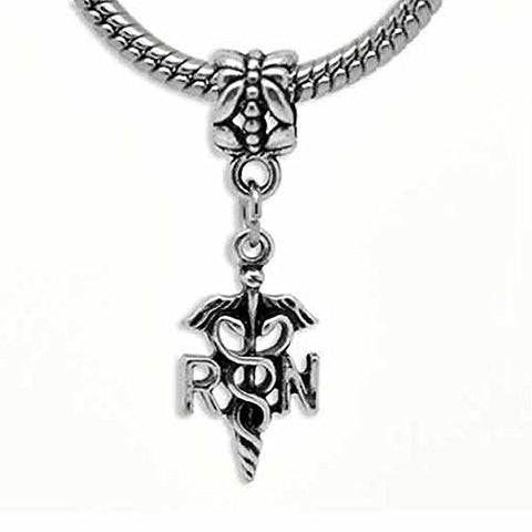 Rn Registered Nurse Caduceus Spacer European Bead Compatible for Most European Snake Chain Bracelet - Sexy Sparkles Fashion Jewelry - 1