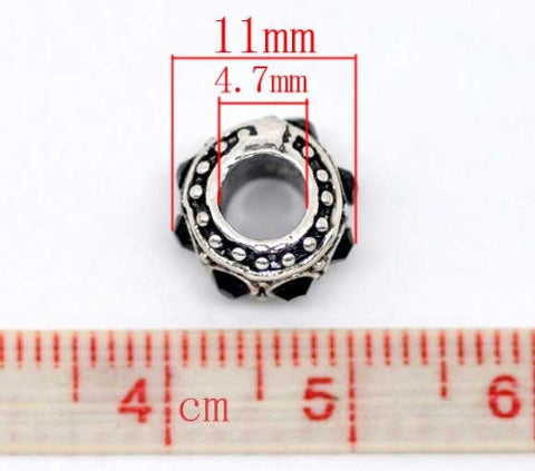 Black Crystals Spacer Bead Charm for Snake Chain Bracelet - Sexy Sparkles Fashion Jewelry - 3