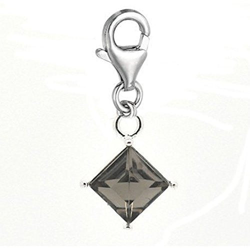 Gray Rhinestone Clip on Charm Pendant for European Charm Jewelry w/ Lobster Clasp