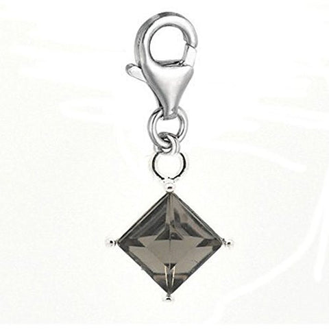 Gray Rhinestone Clip on Charm Pendant for European Charm Jewelry w/ Lobster Clasp - Sexy Sparkles Fashion Jewelry - 1