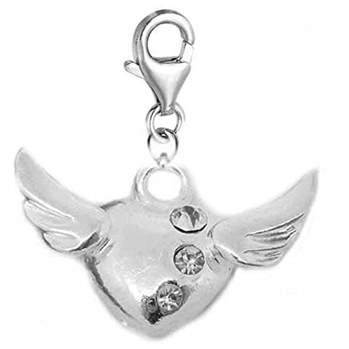 Heart with Wings Charm for European Charm Jewelry w/ Lobster Clasp