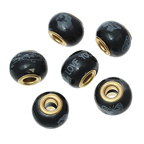 10 Pcs Murano Beads For Snake Chain Charm Bracelet (Black/Gold) - Sexy Sparkles Fashion Jewelry