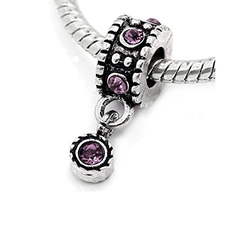Amethyst  Rhinestones Febuary Birthstone European Bead Compatible for Most European Snake Chain Bracelet