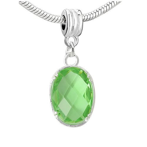 Oval Sparkly Cubic Zircon August Birthstone Dangling Charm European Bead Compatible for Most European Snake Chain Bracelet - Sexy Sparkles Fashion Jewelry