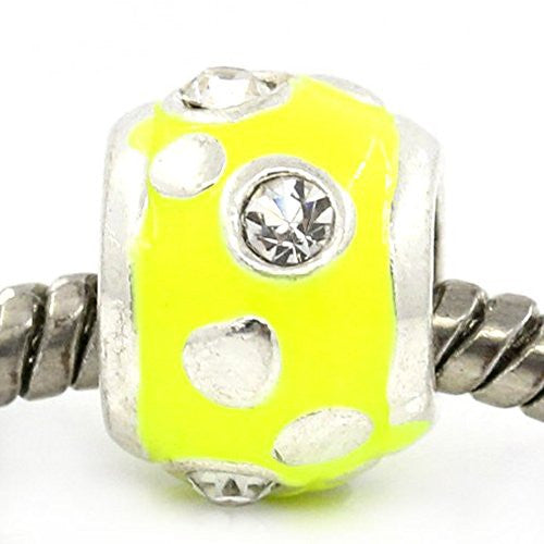 European Charm Beads Column Silver Plated Clear Rhinestone Enamel yellow - Sexy Sparkles Fashion Jewelry - 1