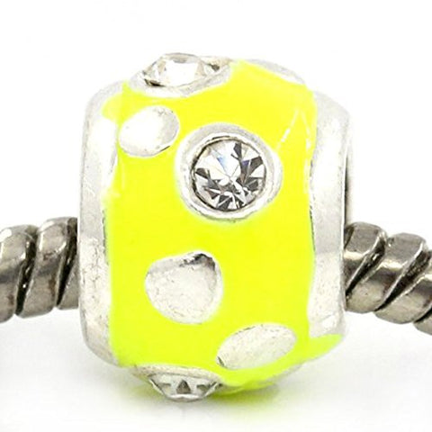European Charm Beads Column Silver Plated Clear Rhinestone Enamel yellow - Sexy Sparkles Fashion Jewelry - 1