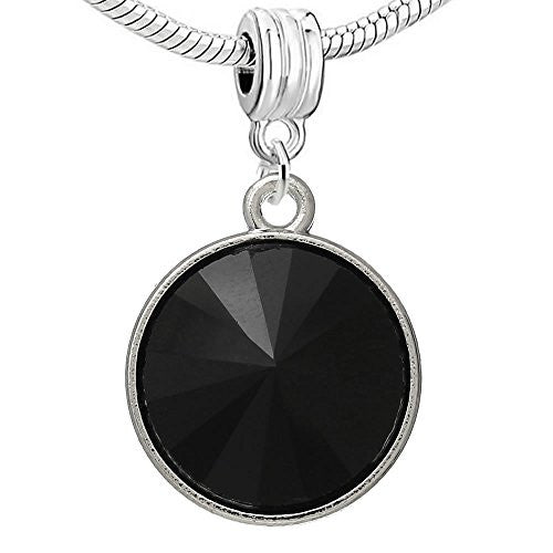 Copper Charm Pendants Black Round Bright Sparkly Silver Cubic Zirconia Faceted - Sexy Sparkles Fashion Jewelry