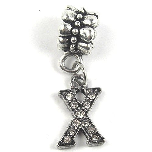 "X" Letter Dangle Charm Beads with Crystal for Snake Chain Charm Bracelet