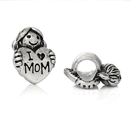 Girl Holding I Love Mom Heart Bead Compatible for Most European Snake Chain Bracelet - Sexy Sparkles Fashion Jewelry - 1