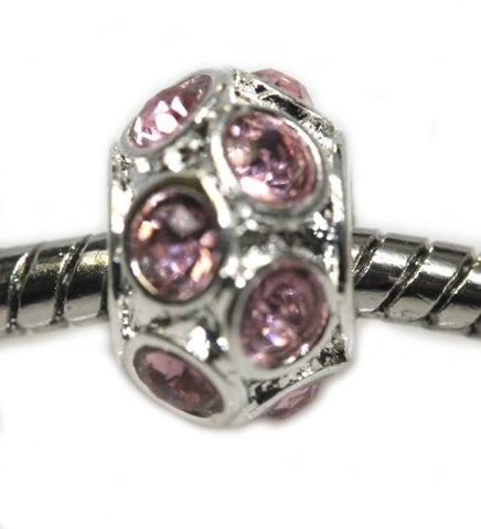 Birthstone June Lt Pink  Crystal Charm Compatible with European Snake Chain Charm Bracelet - Sexy Sparkles Fashion Jewelry - 1