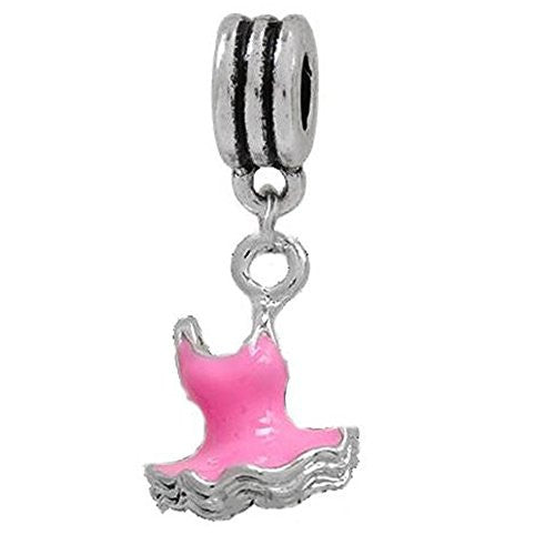 Pink Enamel Ballerina Dress Dangle European Bead Compatible for Most European Snake Chain Charm Bracelet