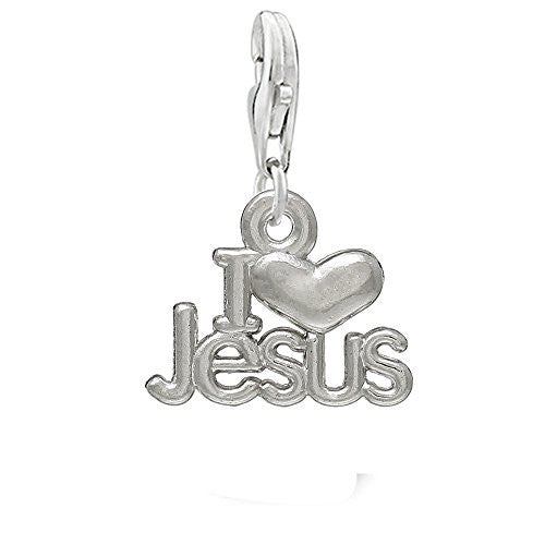 Clip on I Love Jesus Dangle Charm Pendant for European Clip on Charm Jewelry w/ Lobster Clasp