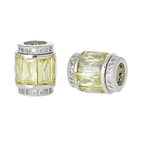 Copper European Charm Beads Cylinder Silver Tone Yellow Cubic Zirconia - Sexy Sparkles Fashion Jewelry - 3