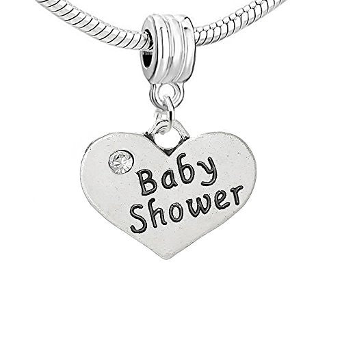 2 Sided Baby Shower Heart w/ Crystals Bead Compatible for Most European Snake Chain Bracelet - Sexy Sparkles Fashion Jewelry